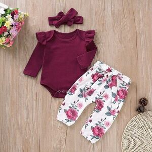 Floral 3-6mo Baby Outfit + Headband